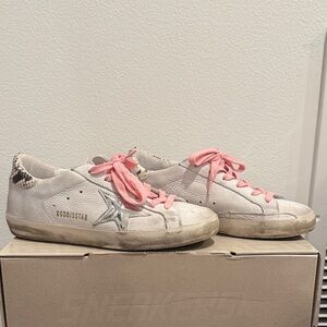 Golden Goose White and Pink Sneakers